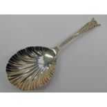 SILVER CADDY SPOON WITH SHELL BOWL & ENGRAVED STEM BY COOPER BROTHERS SHEFFIELD 1899 - 12CM LONG