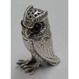 SILVER PEPPER MODELLED AS A STANDING OWL,