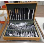 MODERN OAK CANTEEN OF CUTLERY AND CONTENTS