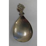 SILVER JUBILEE CADDY SPOON WITH QUEENS BEAD TERMINAL BY A E JONES,