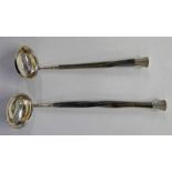 TWO HORN HANDLED SILVER TODDY LADLES,