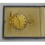 18CT GOLD SLIMLINE HUNTER CASE POCKETWATCH HALLMARKED WITH IMPORT MARK LONDON 1920 IN A FITTED CASE