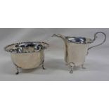 SILVER SUGAR & CREAM ON 3 PAD FEET BY MAPPIN & WEBB,