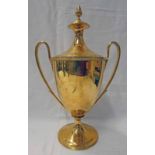 GEORGE III SILVER GILT 2-HANDLED LIDDED TROPHY.