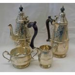 GEORGE V SILVER 4 PIECE CHOCOLATE SET WITH SCROLL DECORATION BY WALKER & HALL SHEFFIELD 1921 -