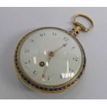 18TH CENTURY SILVER - GILT & BLUE ENAMEL POCKETWATCH,