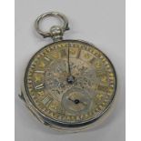 SILVER OPENFACE POCKETWATCH WITH SILVER & GOLD DECORATED DIAL Condition Report: