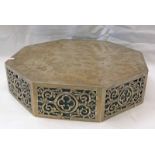 SCOTTISH SILVER OCTAGONAL ALTAR TOP STAND WITH DECORATIVE PIERCED SIDES INCLUDING AN IONA CROSS BY