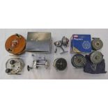 SELECTION OF FISHING REELS TO INCLUDE A ETON SUN BRASS STAR BACK REEL, JW YOUNG & SONS 16=525 REEL,