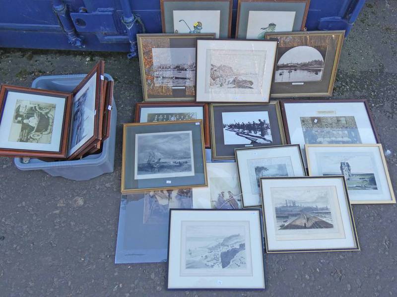 2 GOLFING PRINTS, VARIOUS FRAMED PHOTOGRAPHS OF FISHERFOLK,