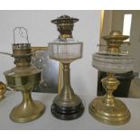 3 LATE 19TH OR EARLY 20TH CENTURY PARAFFIN LAMPS