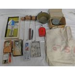 DOCTORS EQUIPMENT, BRASS JELLY PAN, VARIOUS HAIR CLIPPERS, BRASS & COPPER SCOOPS, HIP FLASK,
