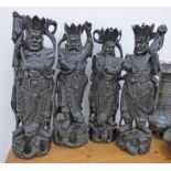 4 CHINESE CARVED HARDWOOD FIGURES 40CM Condition Report: Figure holding snake has