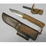 OLSON KNIFE & FLINT IN LEATHER SCABBARD