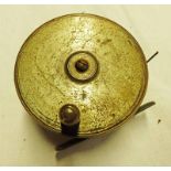 UNMARKED 3 1/2" BRASS REEL WITH SMOOTH FOOT AND LINE