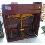 BOROUGH OF GRANTHAM GILT METAL BEAM SCALES IN A MAHOGANY CASE