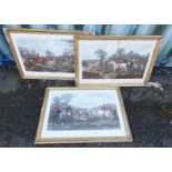 THREE FRAMED SPORTING PRINTS THE DEATH, BREAKING COVER & THE MEET,