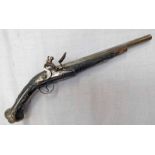 TURKISH FLINTLOCK PISTOL WITH HEAVILY CARVED AND INLAID STOCK, 30.