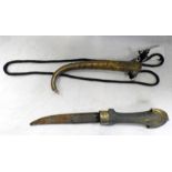 NORTH AFRICAN KOUMMYA WITH WOODEN GRIP WITH BRASS AND WHITE METAL MOUNTS AND A BRASS COPPER AND