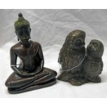SEATED RELIGIOUS FIGURE AND A BRONZE FIGURE OF OWLS -2-