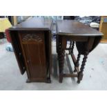 19TH CENTURY OAK GATE LEG TABLE ON BARLEY TWIST SUPPORTS - LENGTH 92 CM & OAK PEMBROKE TABLE WITH