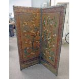 19TH CENTURY 2 PART FOLDING SCREEN WITH PAINTED BIRD DECORATION - 162 CM TALL Condition