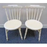 PAIR OF PAINTED STICK BACK KITCHEN CHAIRS ON TURNED SUPPORTS