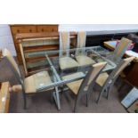 GLASS TOPPED METAL DINING TABLE & SET OF 6 DINING CHAIRS