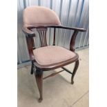 19TH CENTURY MAHOGANY FRAMED TUB CHAIR ON SHAPED SUPPORTS