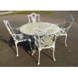 PAINTED METAL GARDEN CIRCULAR TABLE AND SET OF 4 MATCHING GARDEN ARMCHAIRS - DIAMETER OF TABLE 106