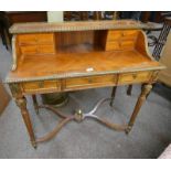 20TH CENTURY KINGWOOD LADIES DESK WITH GILT ORMOLU MOUNTS & 7 DRAWERS ON REEDED SUPPORTS 95CM TALL