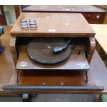 MAHOGANY CASED BROADCASTER PLUS-A-GRAM GRAMOPHONE & SELECTION OF UNOLLA NEEDLES IN TINS