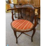 LATE 19TH CENTURY MAHOGANY CORNER CHAIR ON SHAPED SUPPORTS