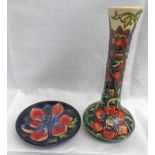 MOORCROFT POTTERY ANEMONE PATTERN COASTER - 12CM DIAMETER & MOORCROFT POTTERY PHEASANTS EYE PATTERN