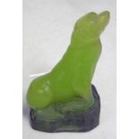 ART DECO GREEN GLASS MODEL OF A SEAL BY HENRI MERCIER FOR ALMERIC WALTER,