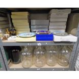 9 GLASS JARS, GOOD SELECTION OF PORCELAIN PLATES IN BOXES,