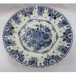 ROYAL GOEDEWAAGEN DELFTS BLUE & WHITE WALL PLAQUE WITH RIBBED BORDER AND FLORAL DECORATION - 49.