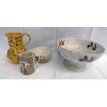 SELECTION OF SCOTTISH POTTERY: LEOPARD SPOTTED YELLOW JUG, A C W MCNAY 'BURNS' JUG,