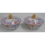 PAIR OF 18TH CENTURY CHINESE LIDDED 2 - HANDLED DISHES DECORATED WITH FIGURES SET WITHIN A BORDER
