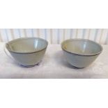 PAIR OF MID 17TH CENTURY CHINESE TEABOWLS WITH BLUE LINE TO RIM 7 BASE EACH WITH LABEL FOR THE