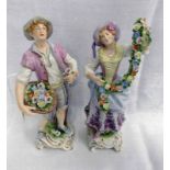 PAIR OF GERMAN RUDOLF KAMMER PORCELAIN FIGURES 'FLOWER SELLERS' BY VOLKSTEDT - 23CM TALL