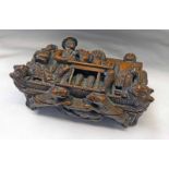 BOX WITH CARVED SCENE AND DOGS DECORATION - 24CM Condition Report: Woodworm present