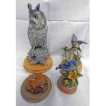 4 VARIOUS BIRD SCULPTURES - TALLEST 35 CMS INCLUDING BASE