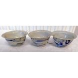 SET OF 3 18TH CENTURY CHINESE BLUE & WHITE TEABOWLS WITH MARK TO BASE - 6.
