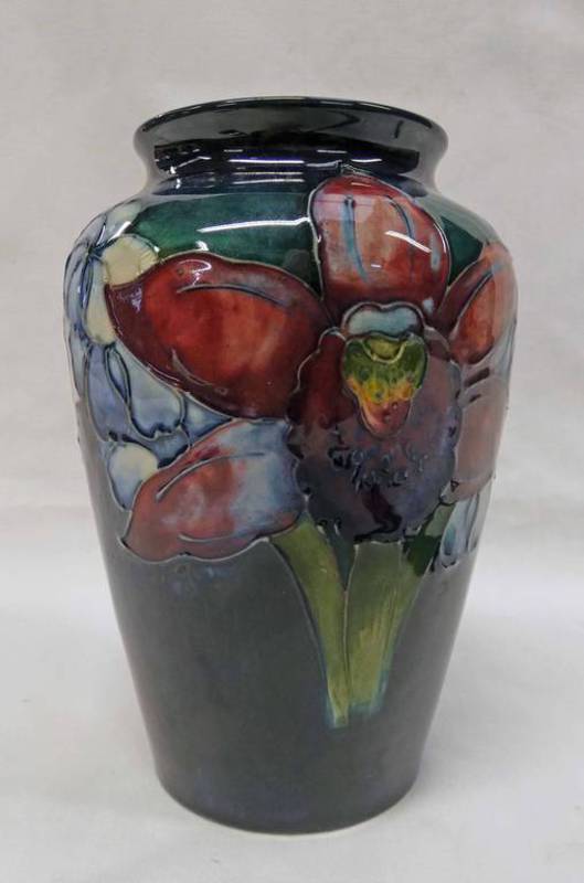MOORCROFT VASE DECORATED WITH ORCHID & SPRING FLOWERS - 15.