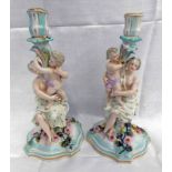 PAIR OF 19TH CENTURY PORCELAIN FIGURAL CANDLE HOLDERS,