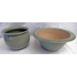 CELADON STYLE FLOWER POT - 20CM TALL & 1 OTHER SIMILAR Condition Report: Pot with