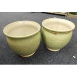 PAIR OF CHINESE CELADON STYLE FLOWER POTS - 28.