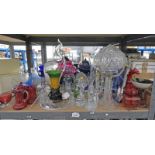 EXCELLENT SELECTION COLOURED GLASS, CUT GLASS LAMP,