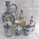 SELECTION OF DELFT BLUE AND WHITE POTTERY VASES,